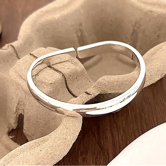Sterling Silver Irregular Bangle Bracelet, Geometric, Cuff, Minimalist - Picture 4 of 5